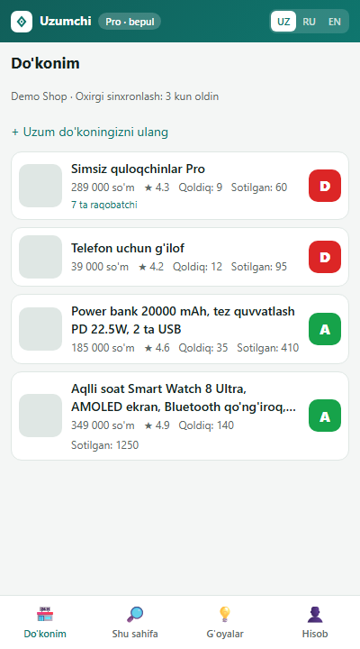 Uzumchi paneli: Do'konim